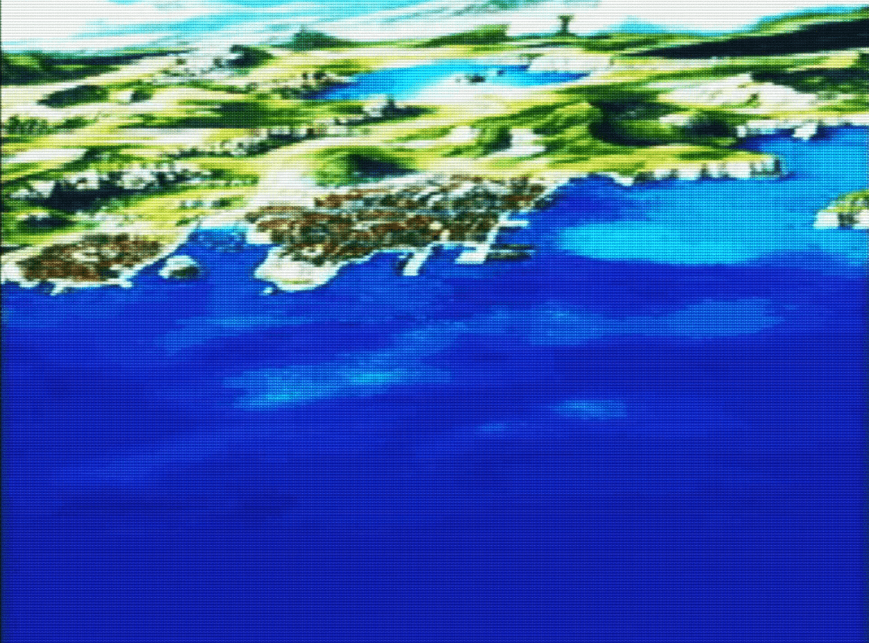 Screenshot from Grandia's intro showing a zoomed out shot of a seaside town.